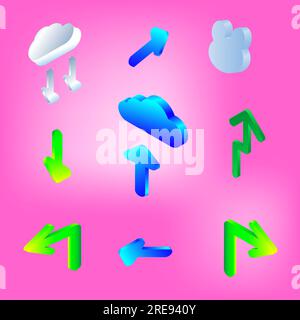 Collection of icon element 3d isometric cloud upload download arrow decoration sign symbol abstract background vector illustration Stock Vector