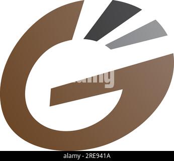 Brown and Black Striped Oval Letter G Icon on a White Background Stock Vector