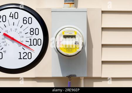 https://l450v.alamy.com/450v/2re96ep/outdoor-thermometer-with-electric-meter-in-the-sun-during-heatwave-hot-weather-energy-savings-and-utility-bill-costs-concept-2re96ep.jpg