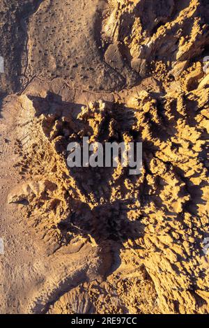 Top view of picturesque drone view of unusual shaped rock pinnacles in Goblin Valley State Park Stock Photo