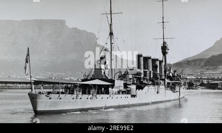 The Royal Navy light cruiser HMS Dublin in Cape Town, c. 1920-1924. Stock Photo