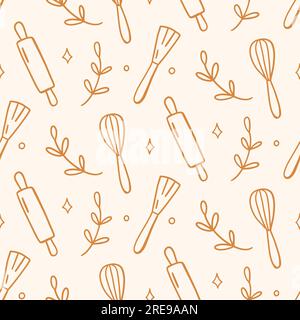 Hand drawn outline kitchen utensils isolated on white background Stock ...