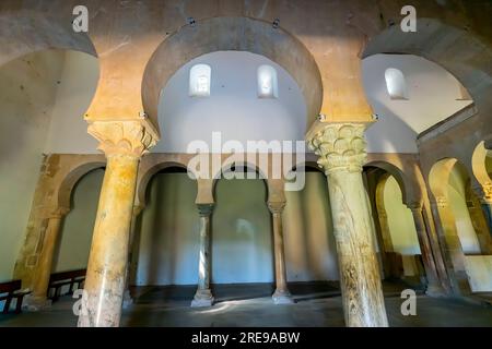 Interior of monastery of San Miguel de Escalada, consecrated year 951 by bishop Genadio of Astorga. It is a former monastery in the province of León, Stock Photo