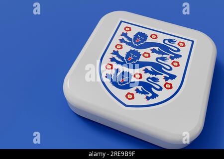 LONDON, UK - July 2023: England national football team logo. 3D Rendering Stock Photo