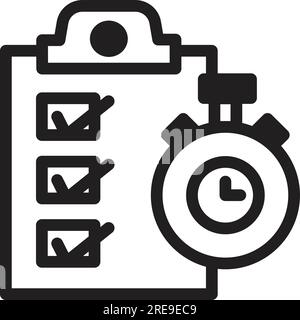 a black and white image of a clipboard with a checklist and a clock Stock Vector