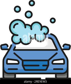 a blue car with soap bubbles on the hood and a car wash Stock Vector