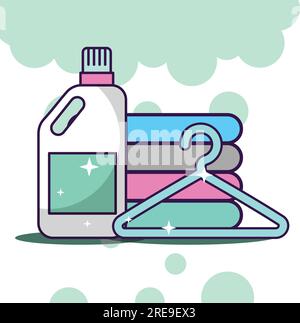 a picture illustration of a bottle of cleaner and a towel Stock Vector