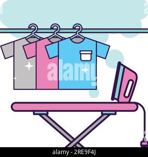 a cartoon of a ironing board with a shirt hanging on it Stock Vector