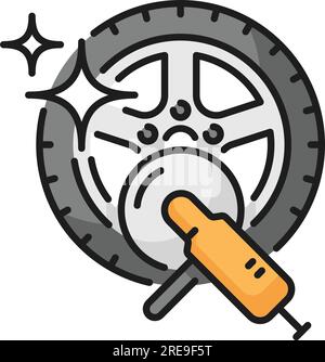 a cartoon of a car wheel with a wrench and a star Stock Vector