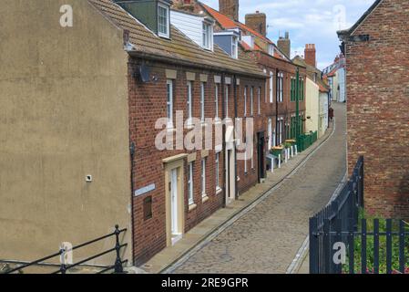 Famous and historic Henrietta Street,  Whitby, North Yorkshire coast , England, UK. Stock Photo