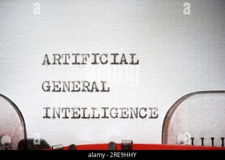 Artificial general intelligence text written with a typewriter. Stock Photo