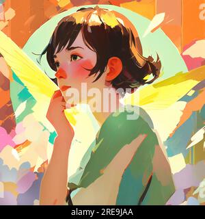 Anime Girl Digital Art Stock Illustration