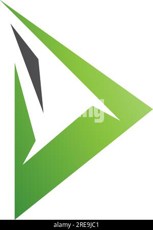 Black and Green Spiky Triangular Letter D Icon on a White Background Stock Vector