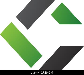 Black and Green Square Letter C Icon Made of Rectangles on a White Background Stock Vector