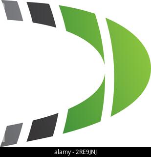 Black and Green Striped Letter D Icon on a White Background Stock Vector