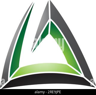 Black and Green Triangular Spiral Letter A Icon on a White Background Stock Vector