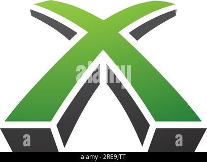 Green and Black 3d Shaped Letter X Icon on a White Background Stock Vector