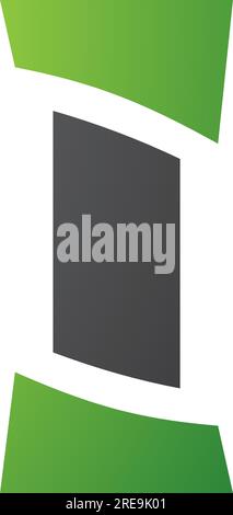 Green and Black Antique Pillar Shaped Letter I Icon on a White Background Stock Vector