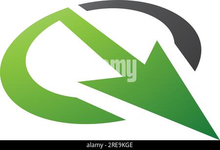 Green and Black Arrow Shaped Letter Q Icon on a White Background Stock Vector