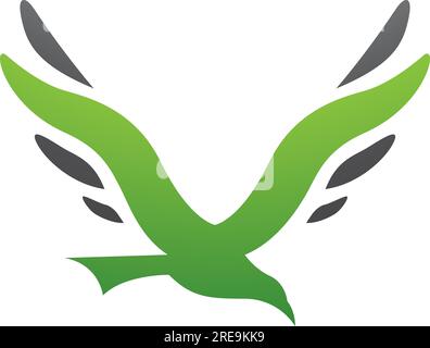 Green and Black Bird Shaped Letter V Icon on a White Background Stock Vector