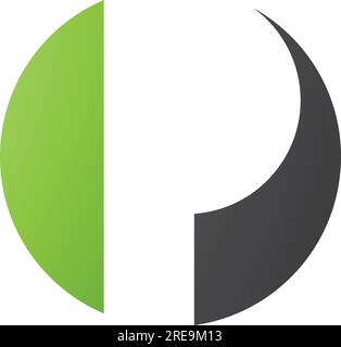 Green and Black Circle Shaped Letter P Icon on a White Background Stock Vector