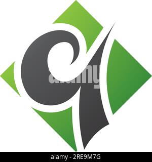 Green and Black Diamond Shaped Letter Q Icon on a White Background Stock Vector