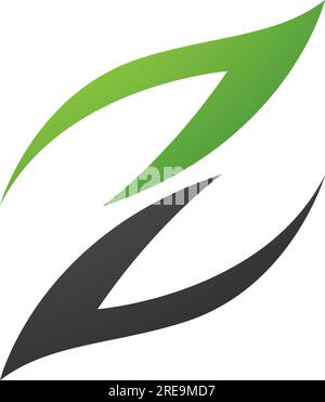 Green and Black Fire Shaped Letter Z Icon on a White Background Stock Vector