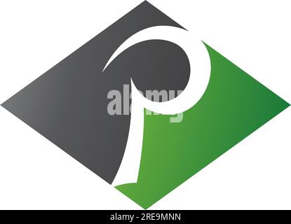 Green and Black Horizontal Diamond Letter P Icon on a White Background Stock Vector