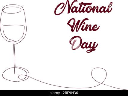 Poster with wine glasses in line art style, one solid line. Modern design. National Wine Day. Holiday concept, logo. Template for background, banner, Stock Vector