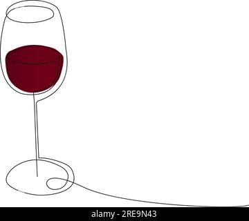 Glass, wine glass in line art style, one solid line. National Wine Day. Holiday concept, logo. Template for background, banner, card, poster with text Stock Vector