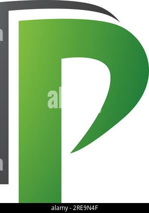 Green and Black Layered Letter P Icon on a White Background Stock Vector