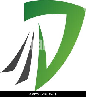 Green and Black Letter D Icon with Tails on a White Background Stock Vector