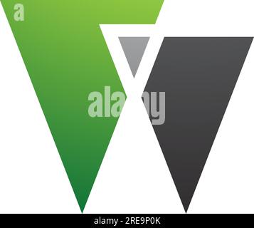 Green and Black Letter W Icon with Triangles on a White Background Stock Vector