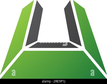 Green and Black Letter U Icon in Perspective on a White Background Stock Vector