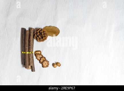 White mulberry paper and some piece of wood abstract texture background. Mulberry paper with texture background white tone. Stock Photo