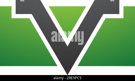 Green and Black Rectangle Shaped Letter V Icon on a White Background Stock Vector