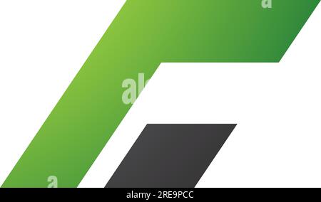 Green and Black Rectangular Italic Letter C Icon on a White Background Stock Vector