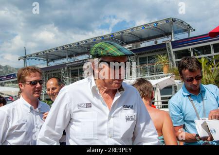 05/12/2011 (Monaco) Jackie Stewart arrives on the Port Hercules pier in Monaco at the end of practice for the Formula One Grand Prix Stock Photo