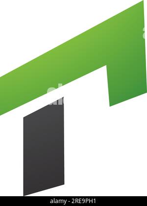 Green and Black Rectangular Letter R Icon on a White Background Stock Vector