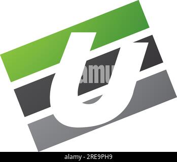 Green and Black Rectangular Shaped Letter U Icon on a White Background Stock Vector