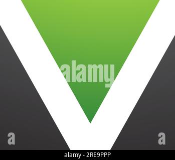 Green and Black Rectangular Shaped Letter V Icon on a White Background Stock Vector
