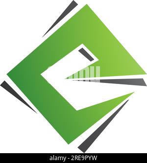 Green and Black Square Diamond Letter E Icon on a White Background Stock Vector