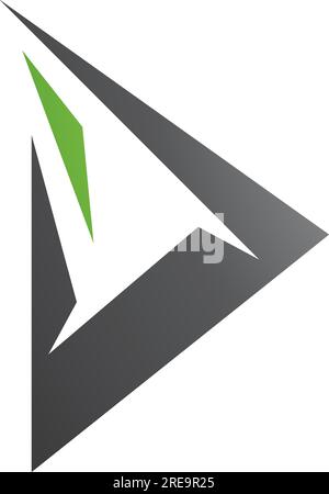 Green and Black Spiky Triangular Letter D Icon on a White Background Stock Vector