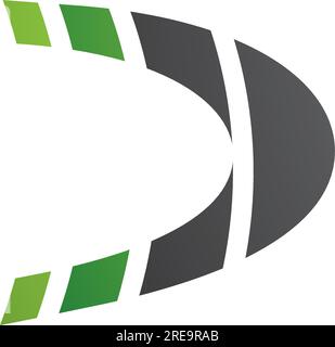 Green and Black Striped Letter D Icon on a White Background Stock Vector