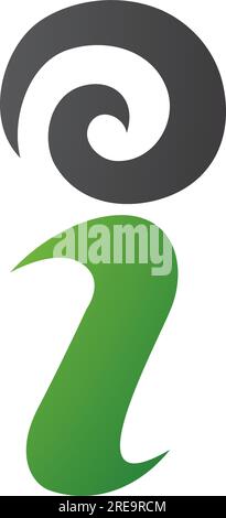 Green and Black Swirly Letter I Icon on a White Background Stock Vector