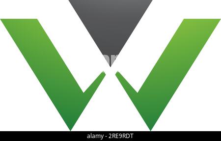 Green and Black Triangle Shaped Letter W Icon on a White Background Stock Vector