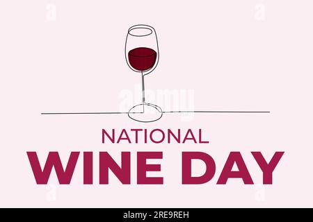 Poster with wine glasses in line art style, one solid line. Modern design. National Wine Day. Holiday concept, logo. Template for background, banner, Stock Vector