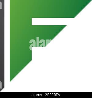 Green and Black Triangular Letter F Icon on a White Background Stock Vector