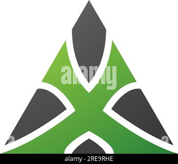 Green and Black Triangle Shaped Letter X Icon on a White Background Stock Vector