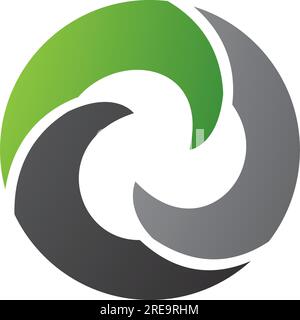 Green and Black Wave Shaped Letter O Icon on a White Background Stock Vector